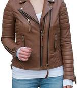 Women’s black lambskin leather jacket- quilted design zipper detail biker stylish look