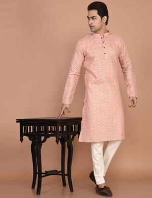Men's straight cotton printed kurta 5