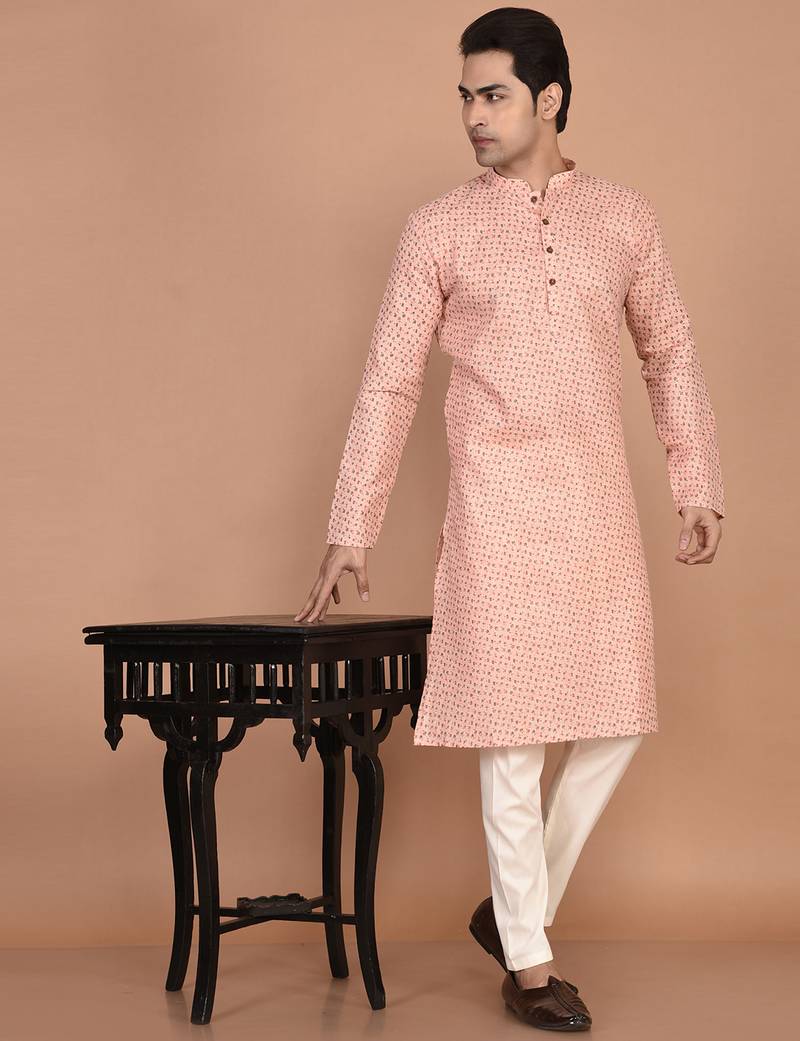 Men's straight cotton printed kurta