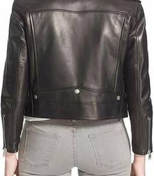 Women’s black quilted design lambskin leather jacket-  zipper detail biker stylish look
