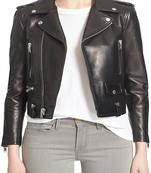 Women’s black quilted design lambskin leather jacket-  zipper detail biker stylish look