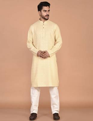 Men's self embossed cotton straight kurta 1