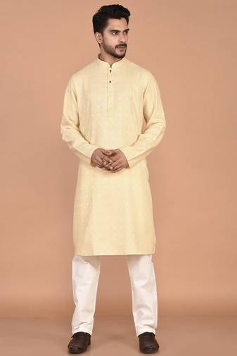 Men's self embossed cotton straight kurta