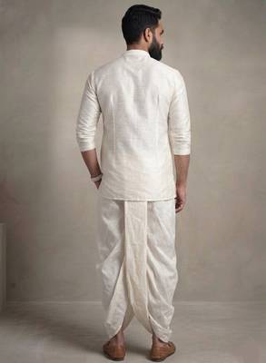 White embroidered dupion silk kurta dhoti 2