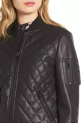 women's black premium lambskin leather jacket quilted shoulder detailing authentic