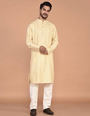 Men's self embossed cotton straight kurta 2