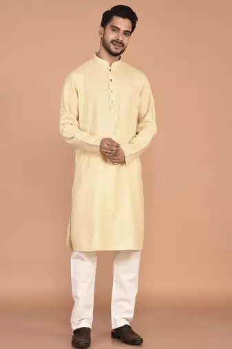 Men's self embossed cotton straight kurta