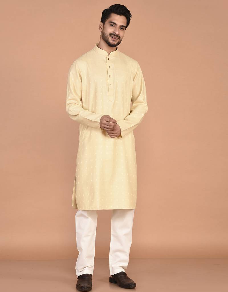 Men's self embossed cotton straight kurta