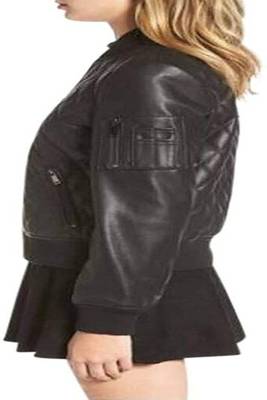 women's black premium lambskin leather jacket quilted shoulder detailing authentic 2