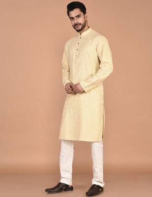 Men's self embossed cotton straight kurta 3