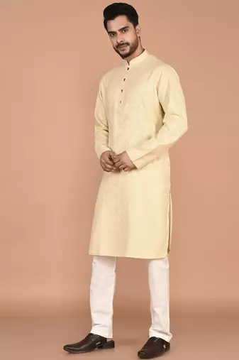 Men's self embossed cotton straight kurta