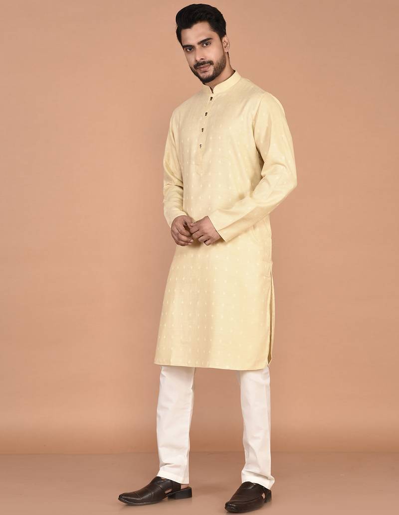Men's self embossed cotton straight kurta