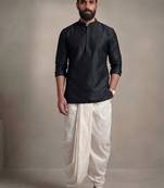 Black embroidered dupion silk kurta dhoti