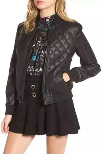 women's black premium lambskin leather jacket quilted shoulder detailing authentic