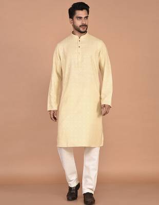 Men's self embossed cotton straight kurta 4