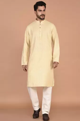 Men's self embossed cotton straight kurta
