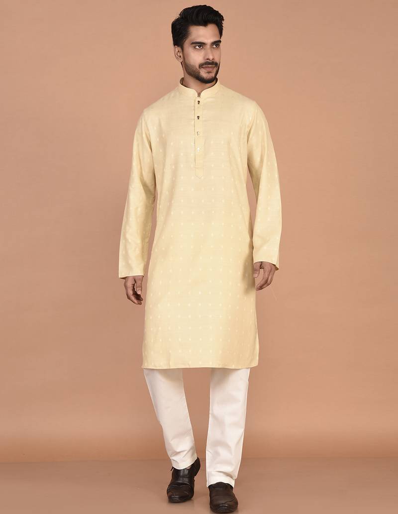 Men's self embossed cotton straight kurta