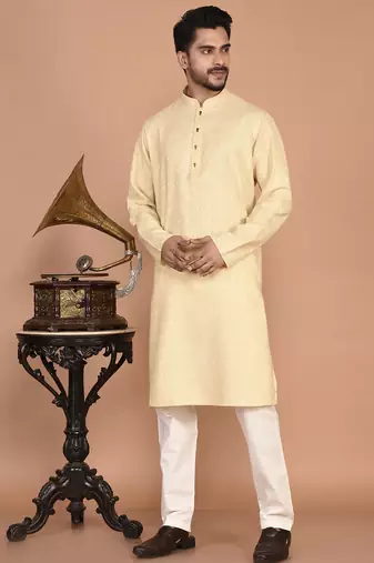 Men's self embossed cotton straight kurta