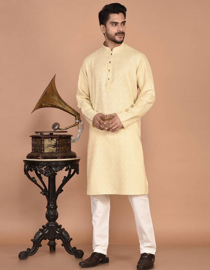 Men's self embossed cotton straight kurta