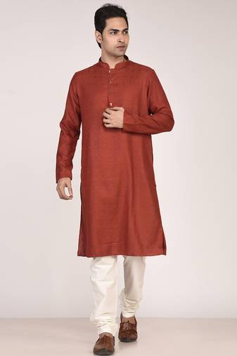 Men's self embossed cotton straight kurta