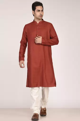 Men's self embossed cotton straight kurta
