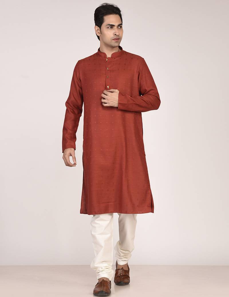 Men's self embossed cotton straight kurta