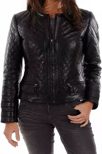 women's black lambskin leather jacket classic zip up style premium luxury