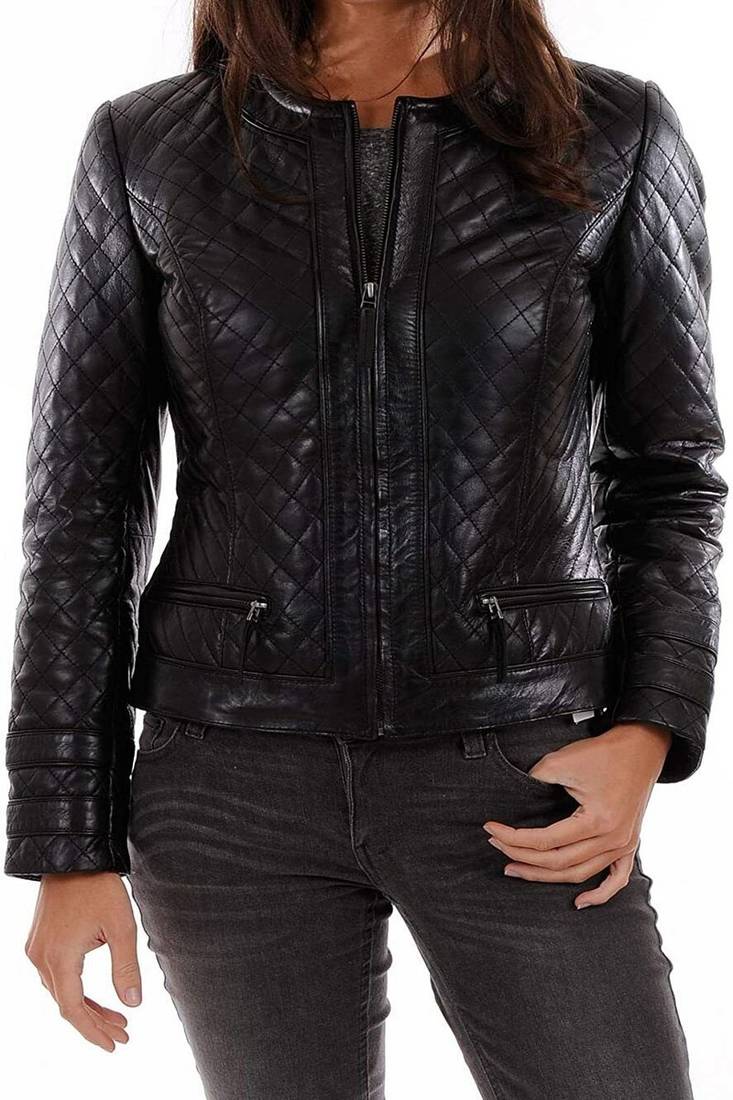 Women’s black lambskin leather jacket  stylish look perfect design