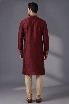Maroon embroidered dupion silk kurta pyjama 3