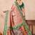 Peach green soft silk blend banarasi jacuard work designer party wear saree with unstitched blouse piece
