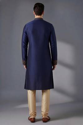 Blue embroidered dupion silk kurta pyjama 2