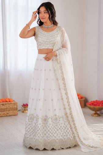 off white georgette thread sequin lehenga choli set