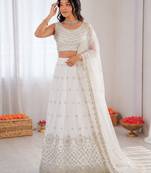 off white georgette thread sequin lehenga choli set