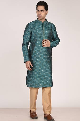 Men   s premium jacquard kurta with thread work