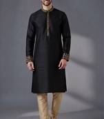Black embroidered dupion silk kurta pyjama