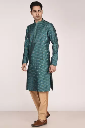 Men   s premium jacquard kurta with thread work