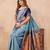 Turquoise soft silk blend banarasi jacuard work designer party wear saree with unstitched blouse piece