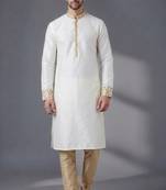 White embroidered dupion silk kurta pyjama