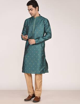 Men   s premium jacquard kurta with thread work 4