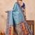 Turquoise soft silk blend banarasi jacuard work designer party wear saree with unstitched blouse piece