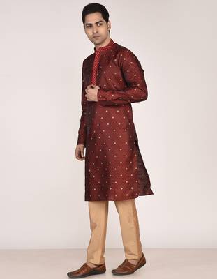 Men   s premium jacquard kurta with thread work 2