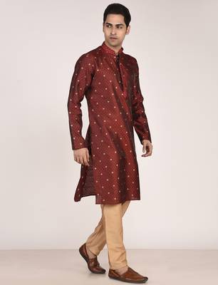 Men   s premium jacquard kurta with thread work 3