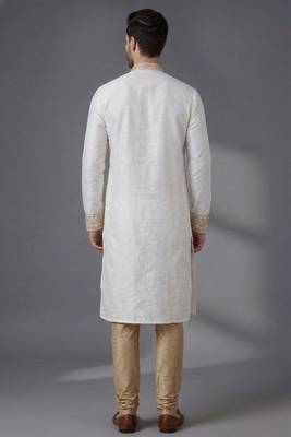 White embroidered dupion silk kurta pyjama 2