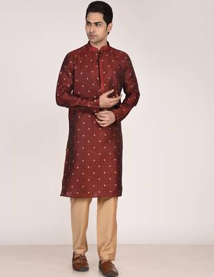 Men   s premium jacquard kurta with thread work 4