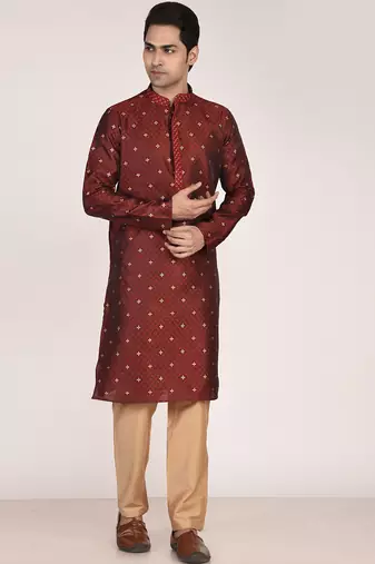 Men   s premium jacquard kurta with thread work