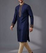 Blue embroidered dupion silk kurta pyjama