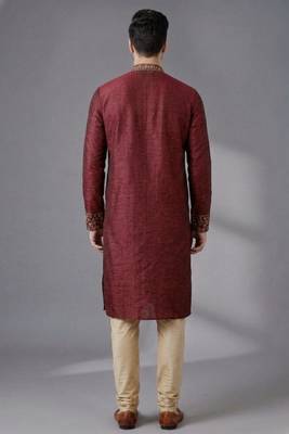 Maroon embroidered dupion silk kurta pyjama 2