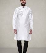 White embroidered dupion silk kurta pyjama