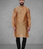 Black embroidered dupion silk kurta pyjama