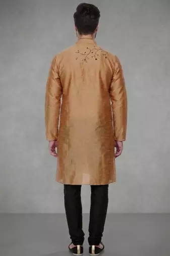 Black embroidered dupion silk kurta pyjama